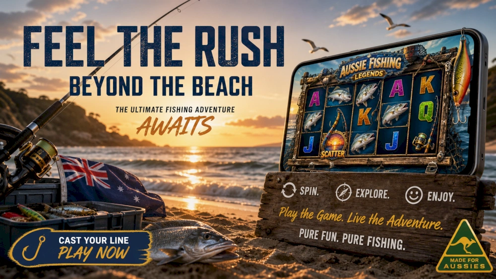 Australian surf beach with rolling swell and a coastal gaming atmosphere
